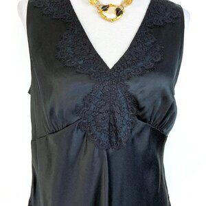 Allegory Babydoll Camisole Black 100% Silk Lace Embellished Sz L